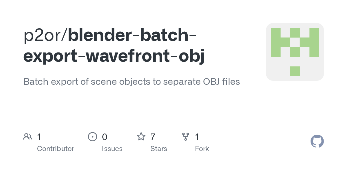 GitHub p2or/blenderbatchexportwavefrontobj Batch export of scene objects to separate OBJ