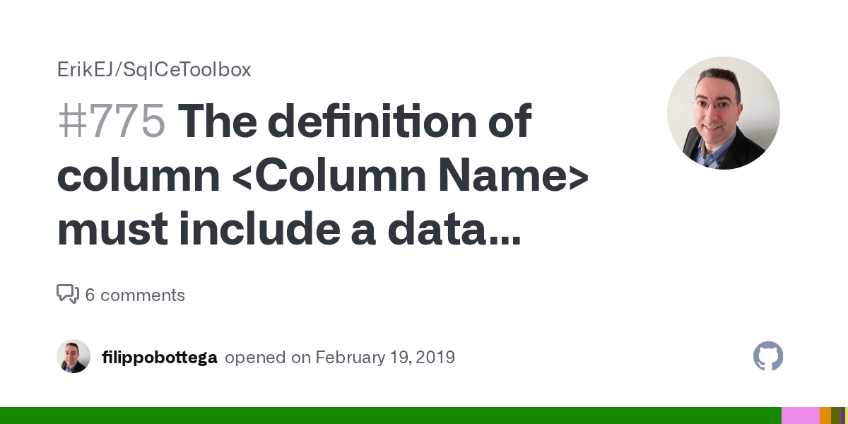 The definition of column must include a data type. · Issue 775
