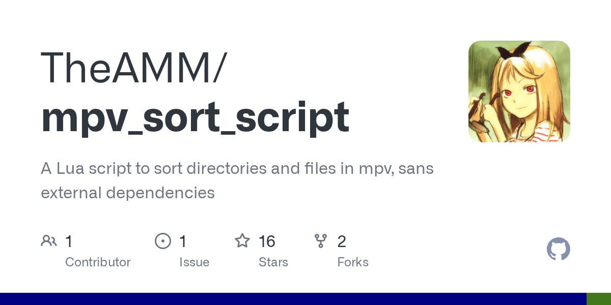 GitHub TheAMM/mpv_sort_script A Lua script to sort directories and files in mpv, sans