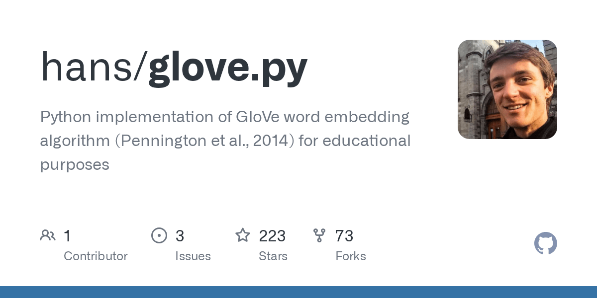 GitHub hans/glove.py Python implementation of GloVe word embedding