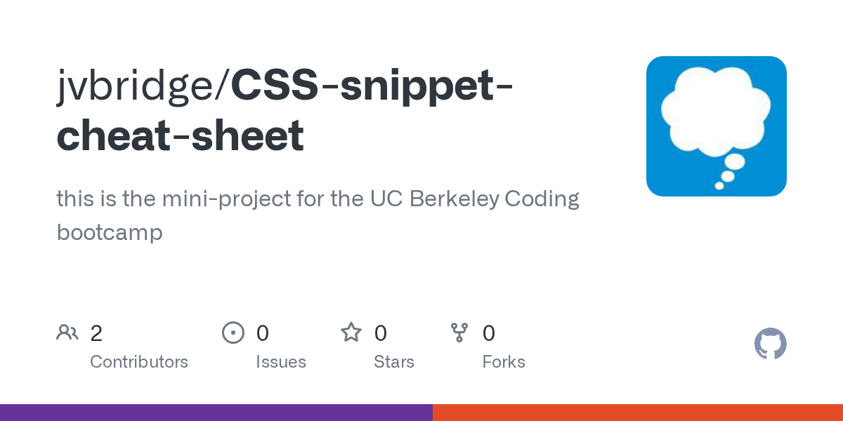 GitHub jvbridge/CSSsnippetcheatsheet this is the miniproject for