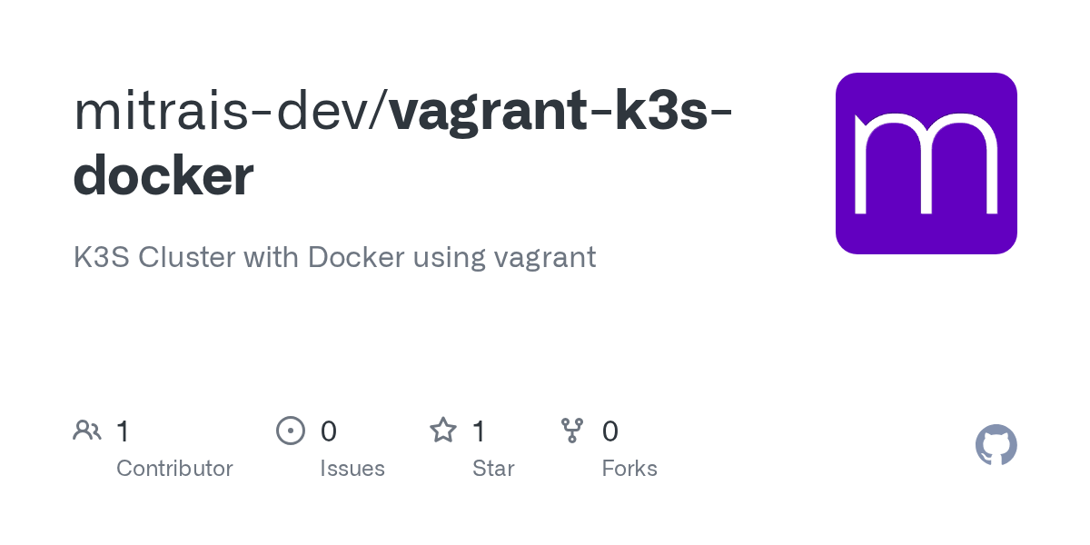 GitHub mitraisdev/vagrantk3sdocker K3S Cluster with Docker using