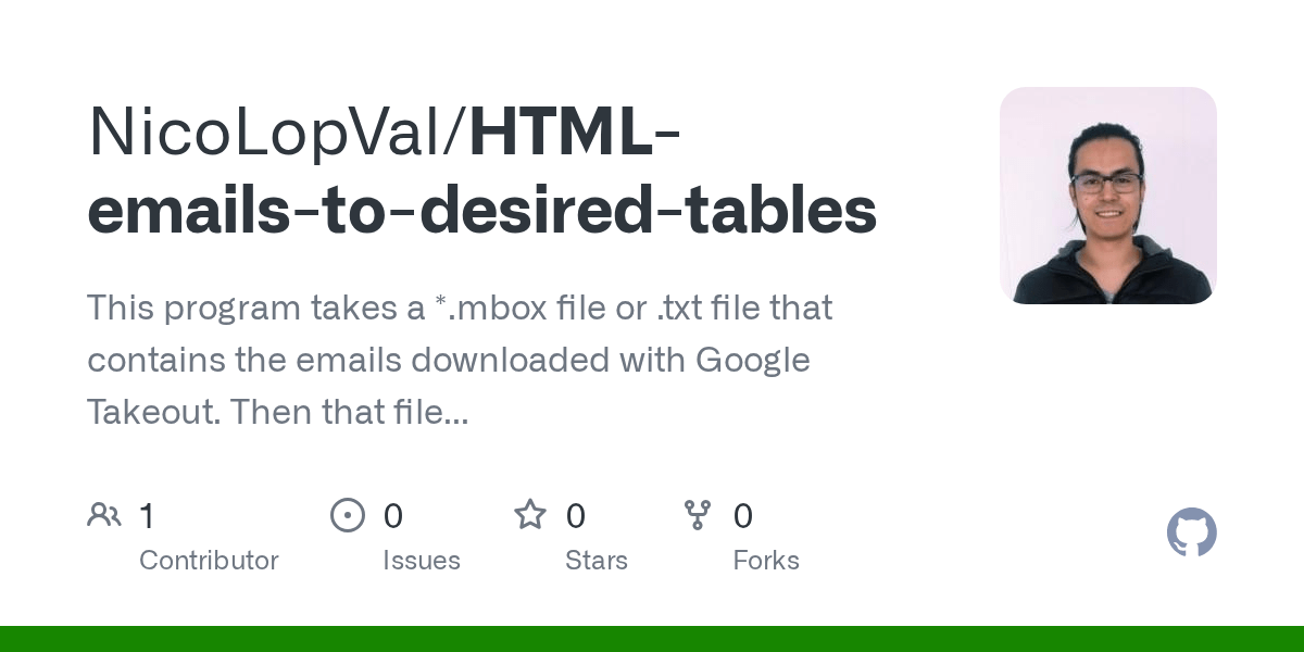GitHub NicoLopVal/HTMLemailstodesiredtables This program takes a