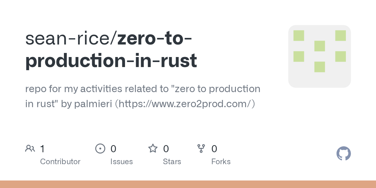GitHub seanrice/zerotoproductioninrust repo for my activities
