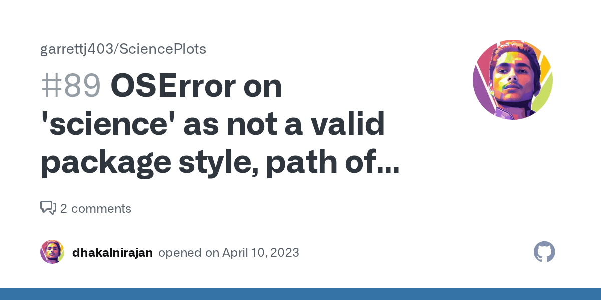 OSError on 'science' as not a valid package style, path of style file