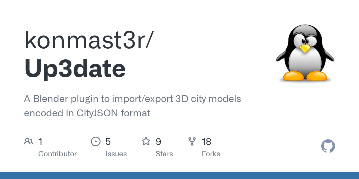 GitHub konmast3r/Up3date A Blender plugin to import/export 3D city models encoded in CityJSON