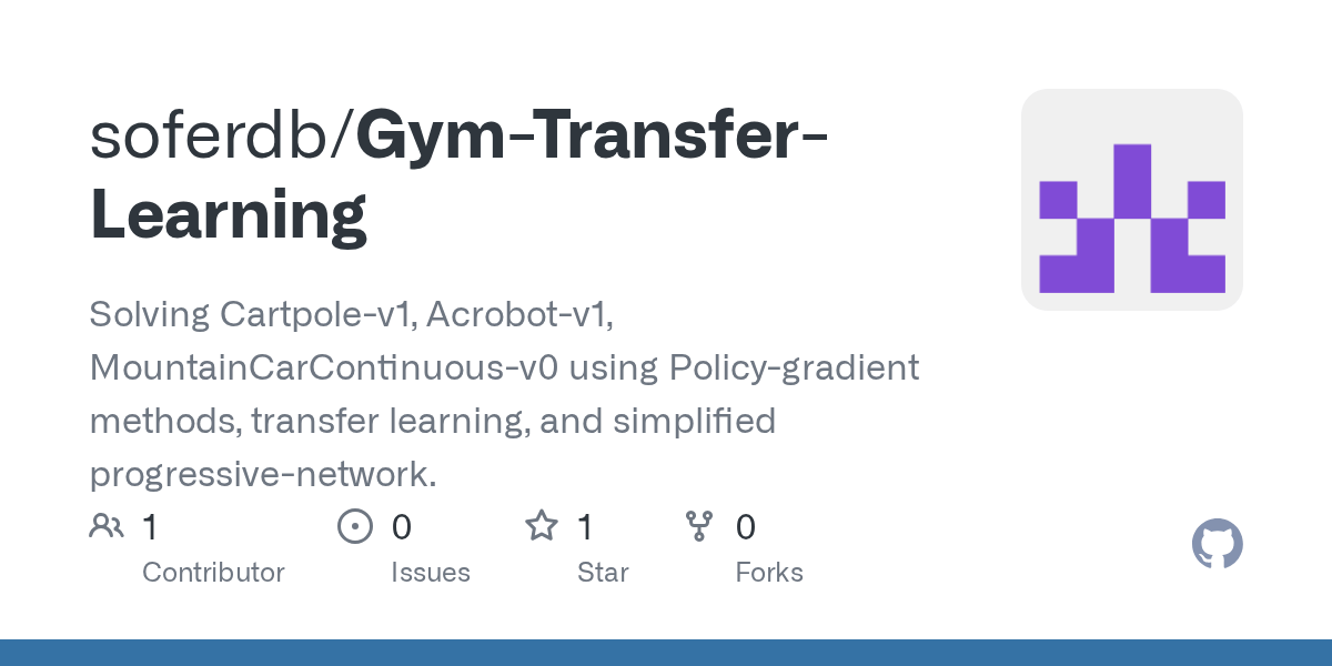 GitHub soferdb/GymTransferLearning Solving Cartpolev1, Acrobotv1