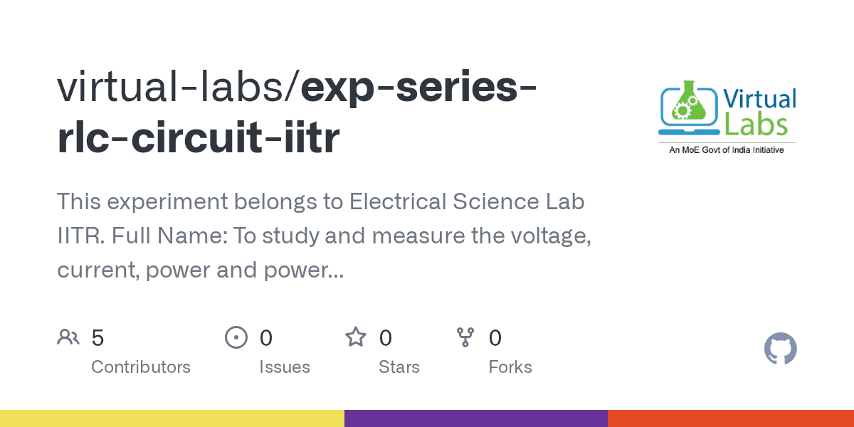 GitHub virtuallabs/expseriesrlccircuitiitr This experiment belongs to Electrical Science