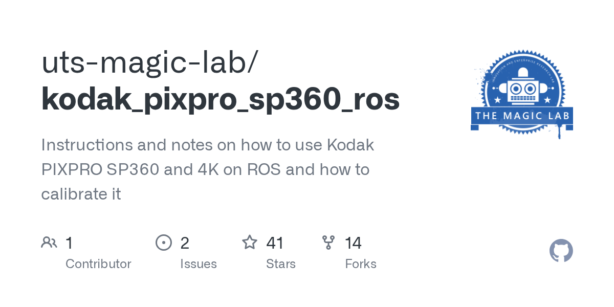 GitHub utsmagiclab/kodak_pixpro_sp360_ros Instructions and notes on how to use Kodak PIXPRO