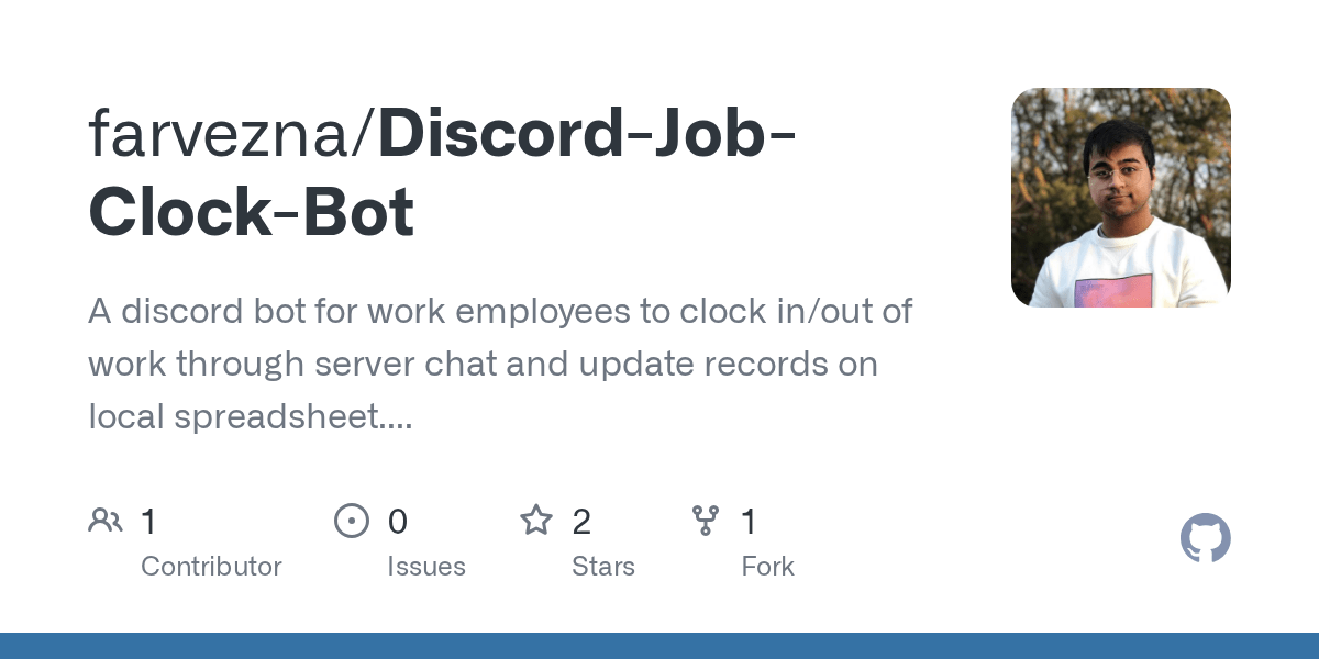 GitHub farvezna/DiscordJobClockBot A discord bot for work