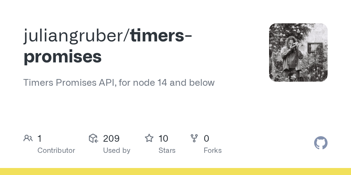 GitHub juliangruber/timerspromises Timers Promises API, for node 14