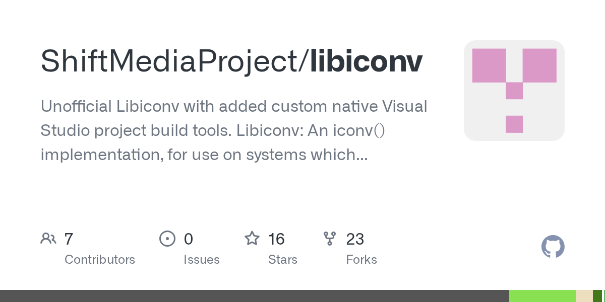 GitHub ShiftMediaProject/libiconv Unofficial Libiconv with added custom native Visual Studio