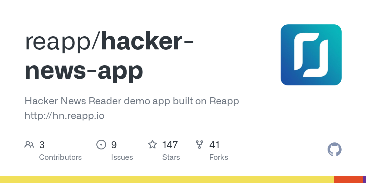 GitHub reapp/hackernewsapp Hacker News Reader demo app built on