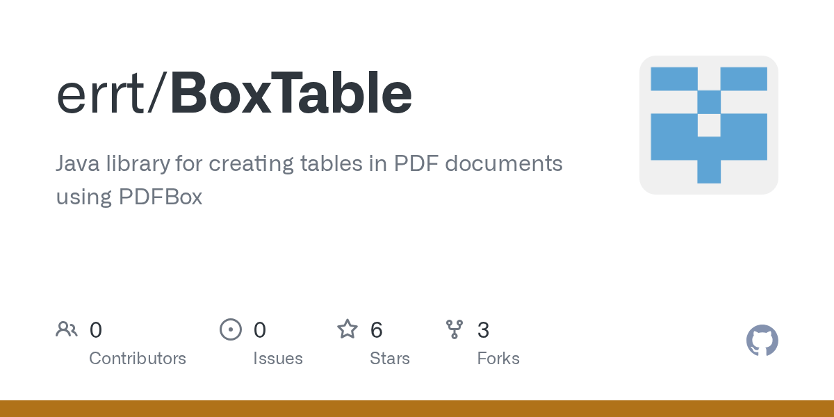 GitHub errt/BoxTable Java library for creating tables in PDF documents using PDFBox