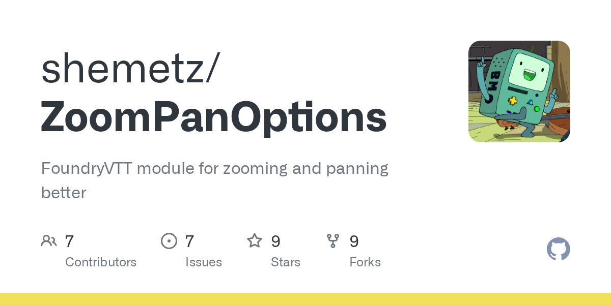 GitHub shemetz/ZoomPanOptions FoundryVTT module for zooming and