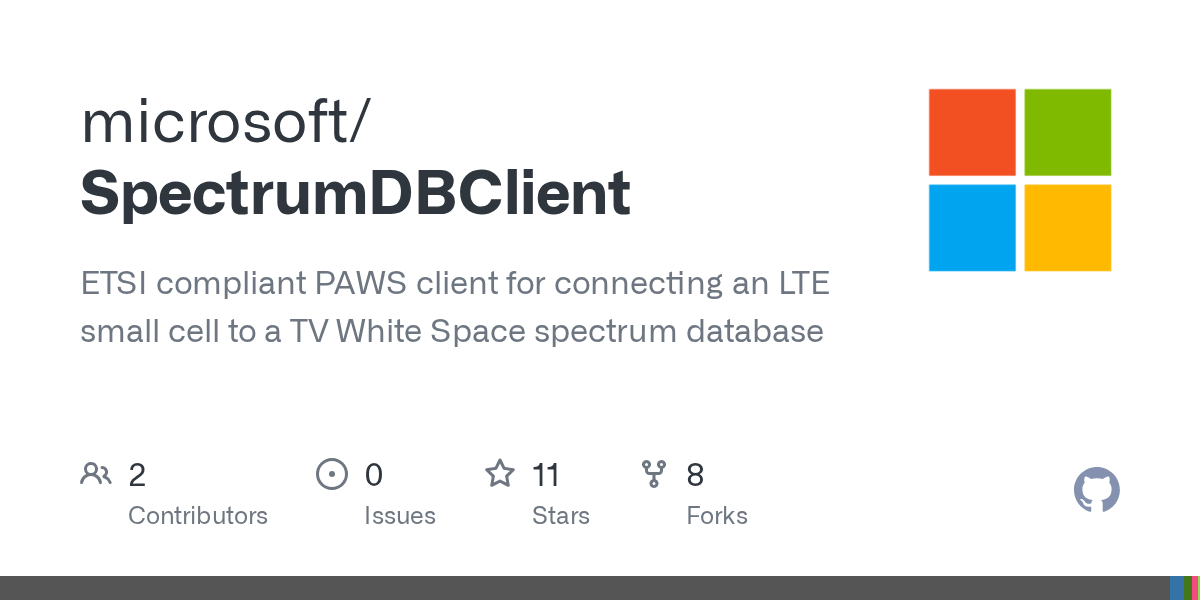 GitHub microsoft/SpectrumDBClient ETSI compliant PAWS client for