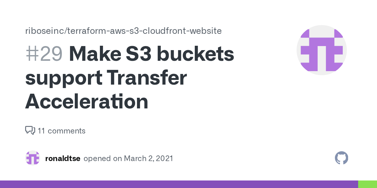 Make S3 buckets support Transfer Acceleration · Issue 29 · riboseinc