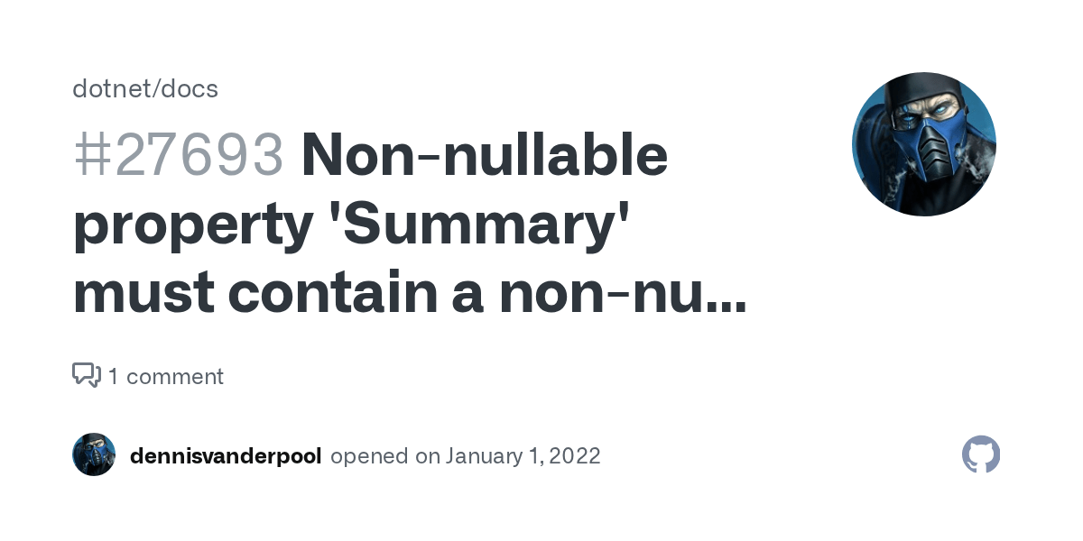 Nonnullable property 'Summary' must contain a nonnull value when