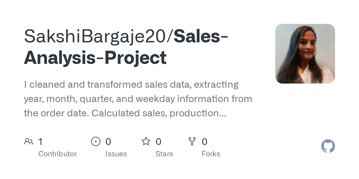 GitHub SakshiBargaje20/SalesAnalysisProject I cleaned and