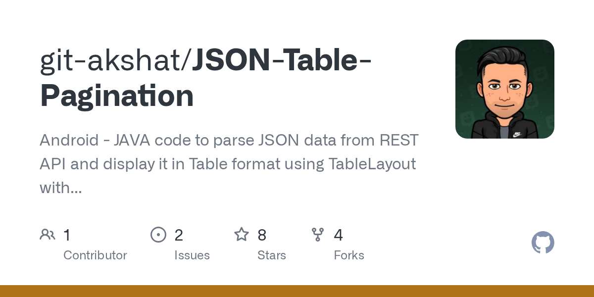 GitHub gitakshat/JSONTablePagination Android JAVA code to parse