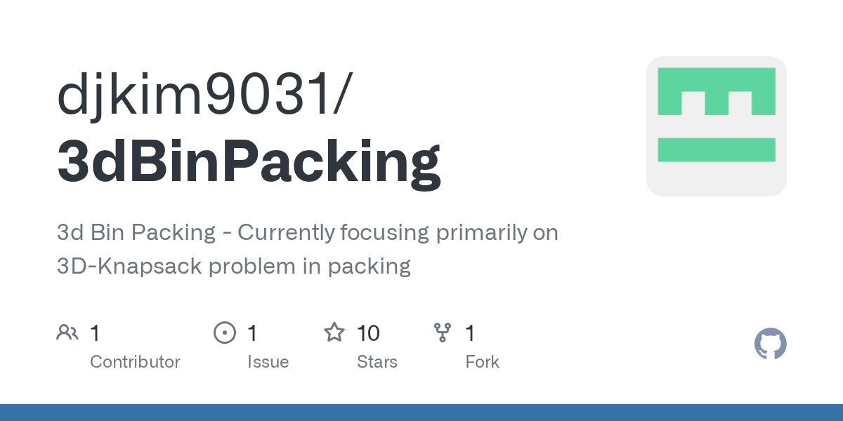 GitHub djkim9031/3dBinPacking 3d Bin Packing Currently focusing