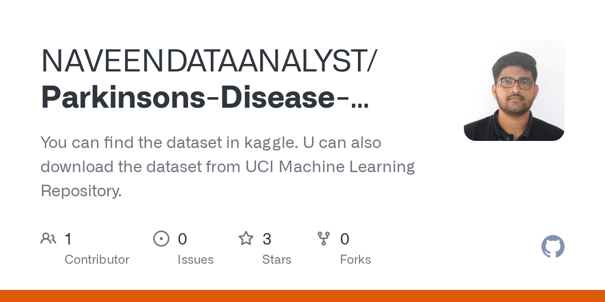 GitHub NAVEENDATAANALYST/ParkinsonsDiseaseDetectionUsingML