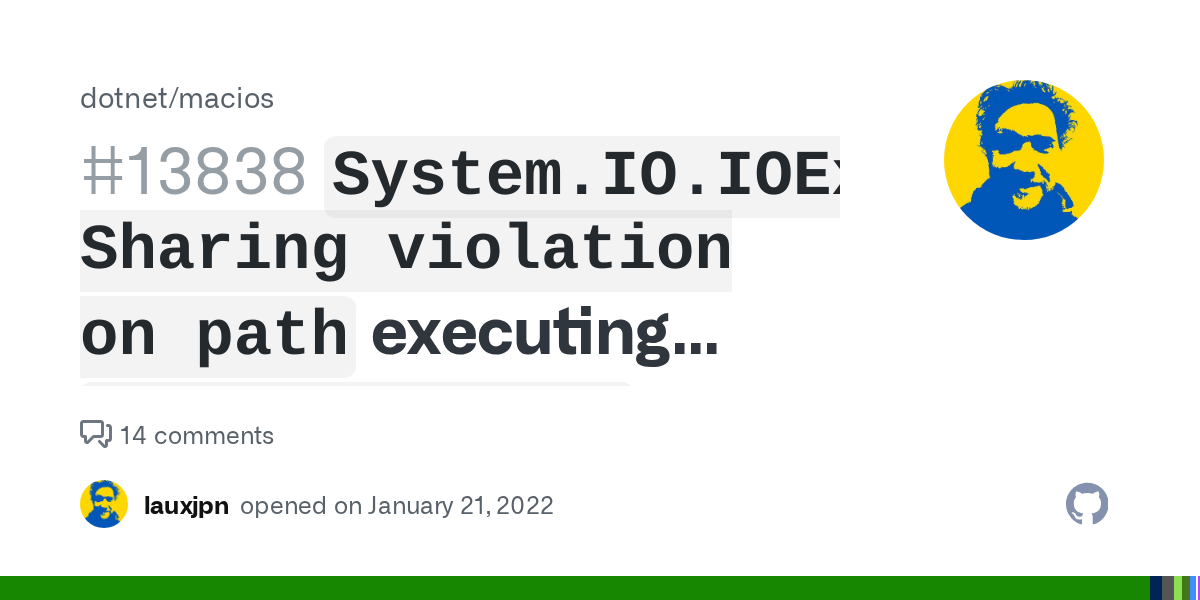 `System.IO.IOException Sharing violation on path` executing