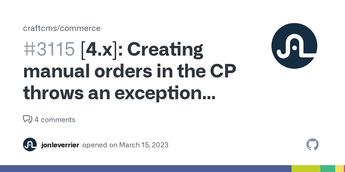 [4.x] Creating manual orders in the CP throws an exception error, if