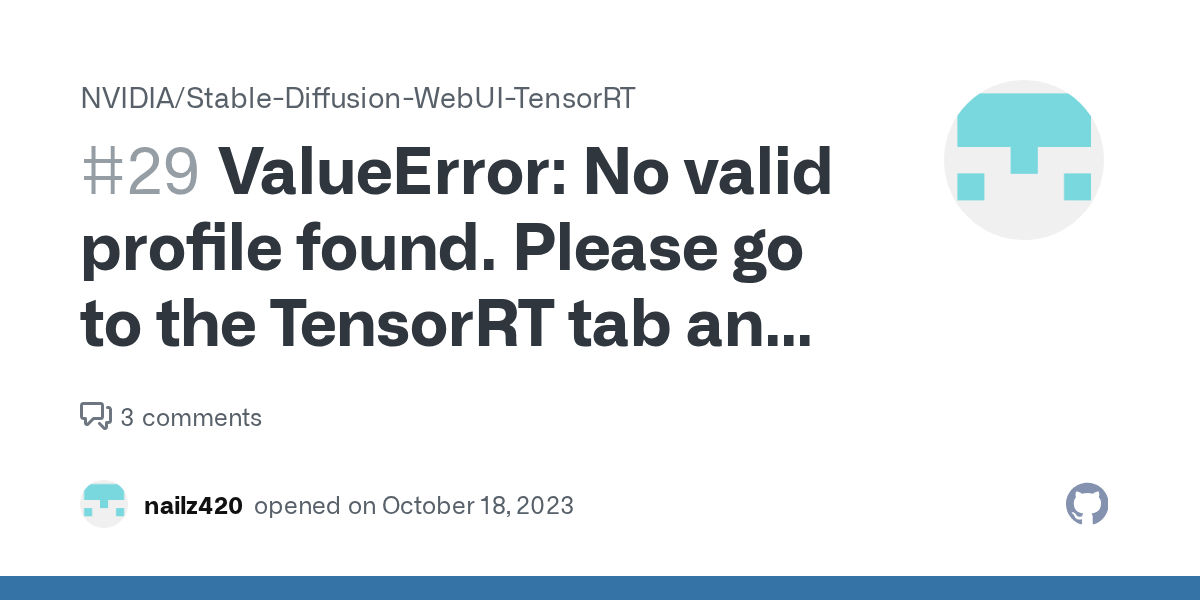 ValueError: No valid profile found. Please go to the TensorRT tab and