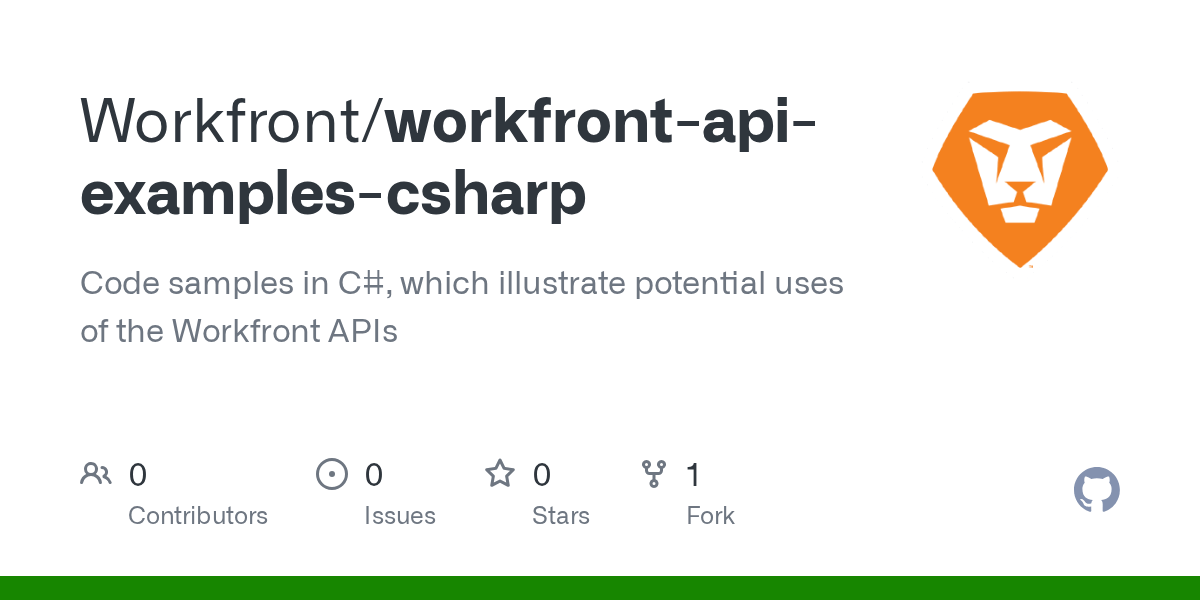 GitHub Workfront/workfrontapiexamplescsharp Code samples in C