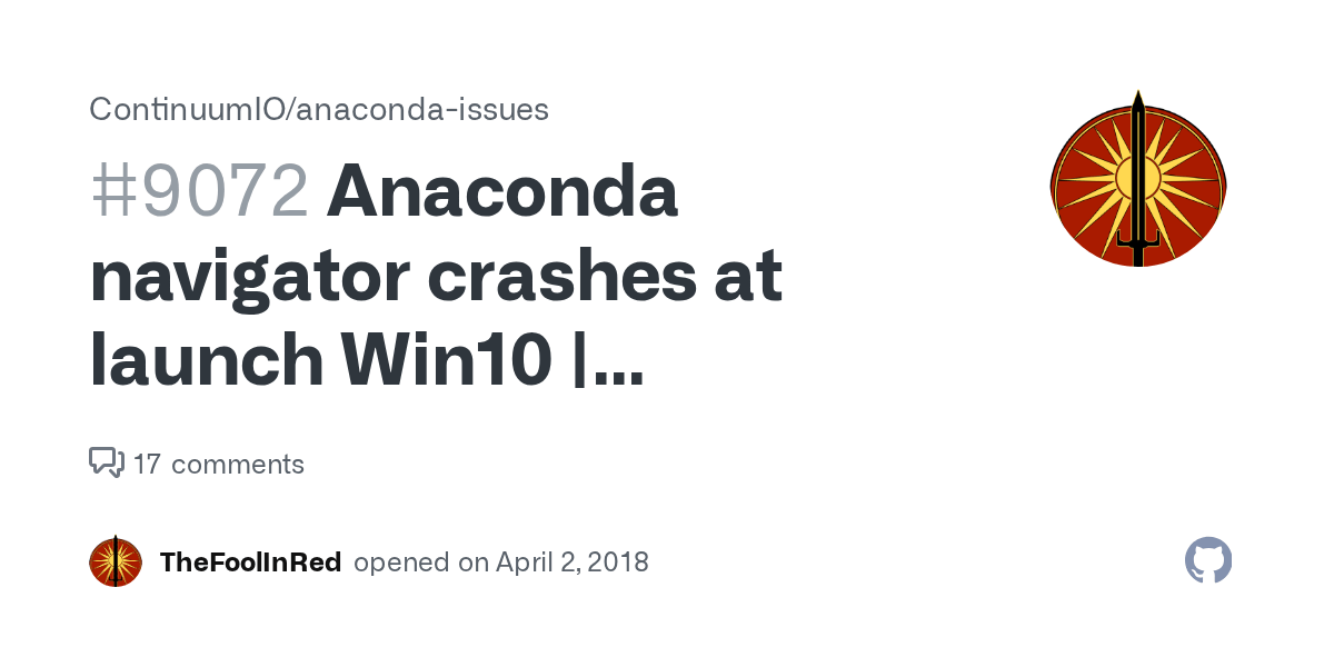 Anaconda navigator crashes at launch Win10 ModuleNotFoundError No
