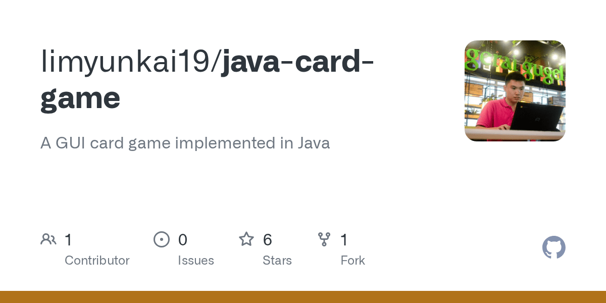GitHub limyunkai19/javacardgame A GUI card game implemented in Java
