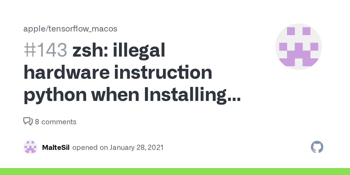 zsh illegal hardware instruction python when Installing TensorFlow for