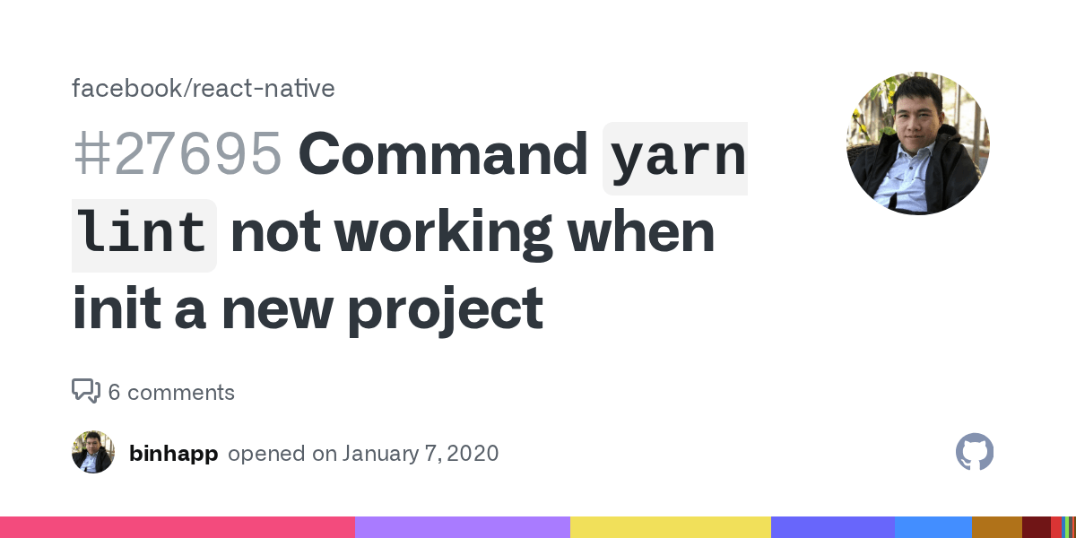 Command `yarn lint` not working when init a new project · Issue 27695