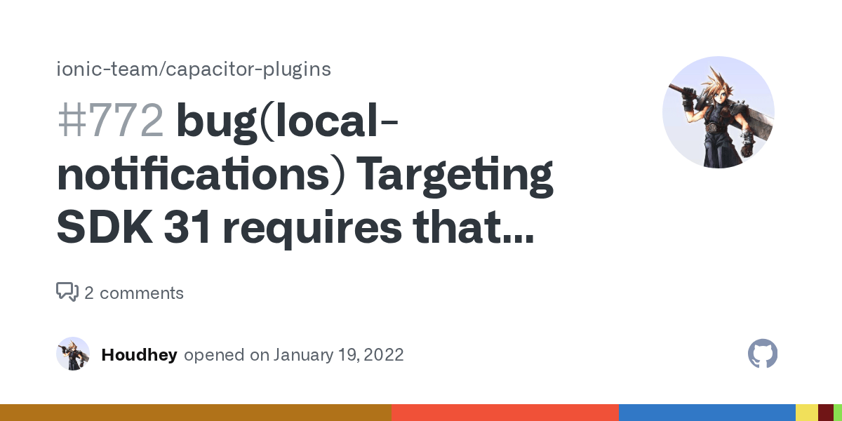 bug(localnotifications) Targeting SDK 31 requires that one of FLAG