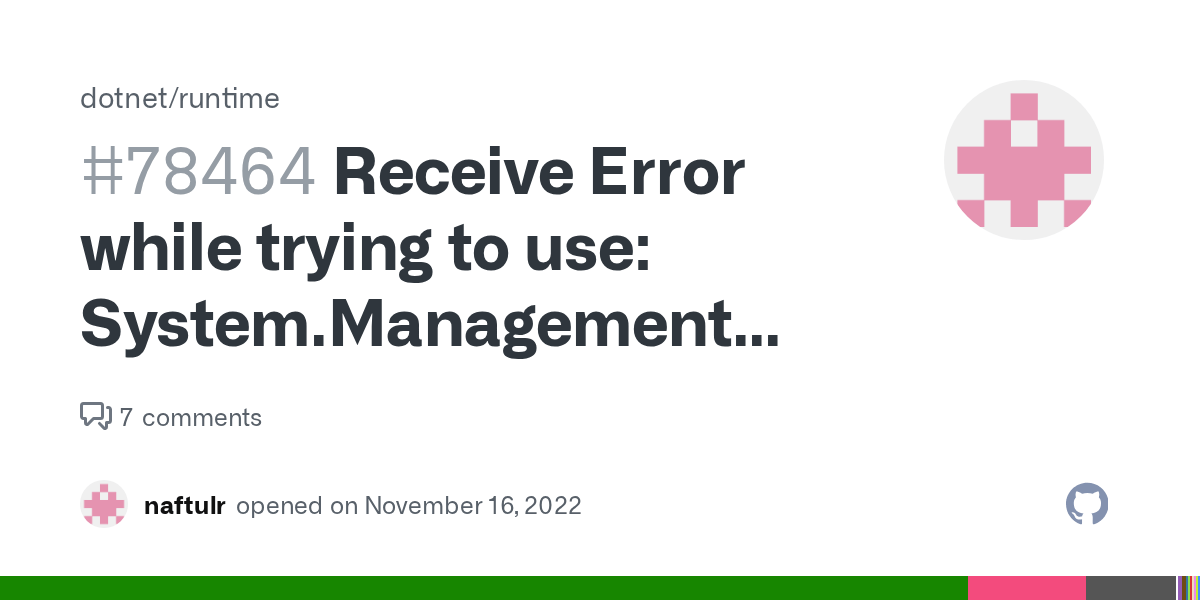 Receive Error while trying to use System.Management throw System