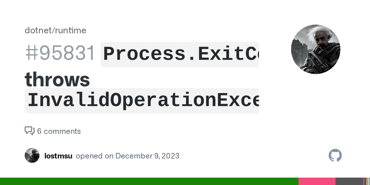 `Process.ExitCode` throws `InvalidOperationException` · Issue 95831