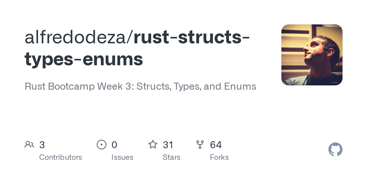 GitHub alfredodeza/ruststructstypesenums Rust Bootcamp Week 3