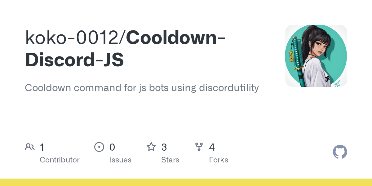 GitHub koko0012/CooldownDiscordJS Cooldown command for js bots