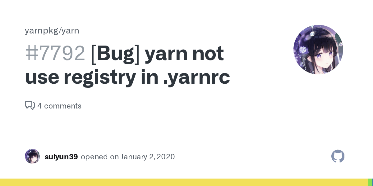 [Bug] yarn not use registry in .yarnrc · Issue 7792 · yarnpkg/yarn