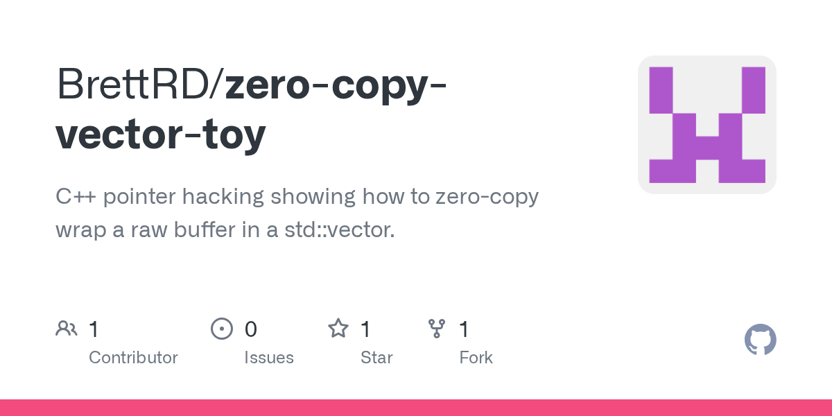 GitHub BrettRD/zerocopyvectortoy C++ pointer hacking showing how