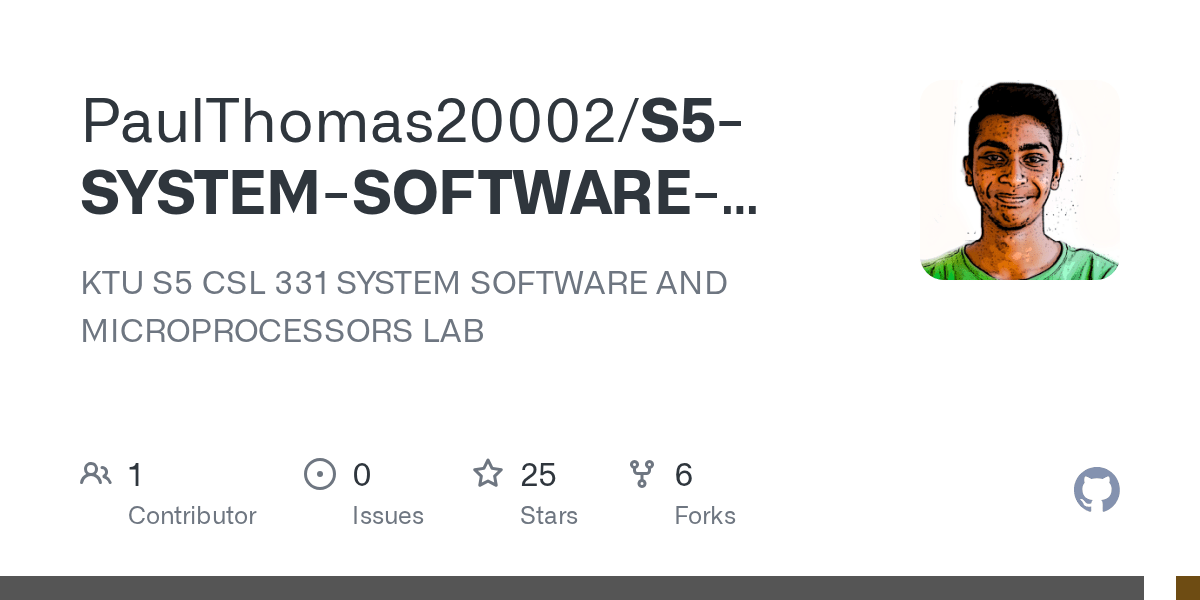GitHub PaulThomas20002/S5SYSTEMSOFTWAREANDMICROPROCESSORSLAB