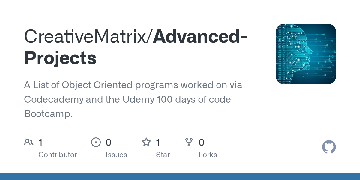 GitHub CreativeMatrix/AdvancedProjects A List of Object Oriented programs worked on via