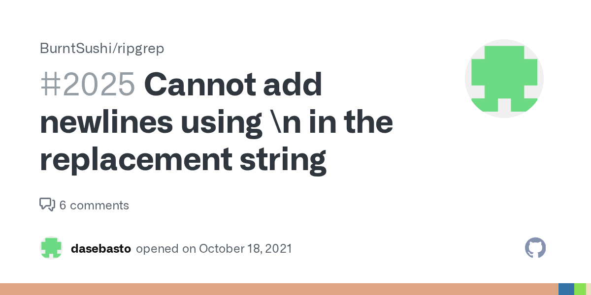 Cannot add newlines using \n in the replacement string · Issue 2025