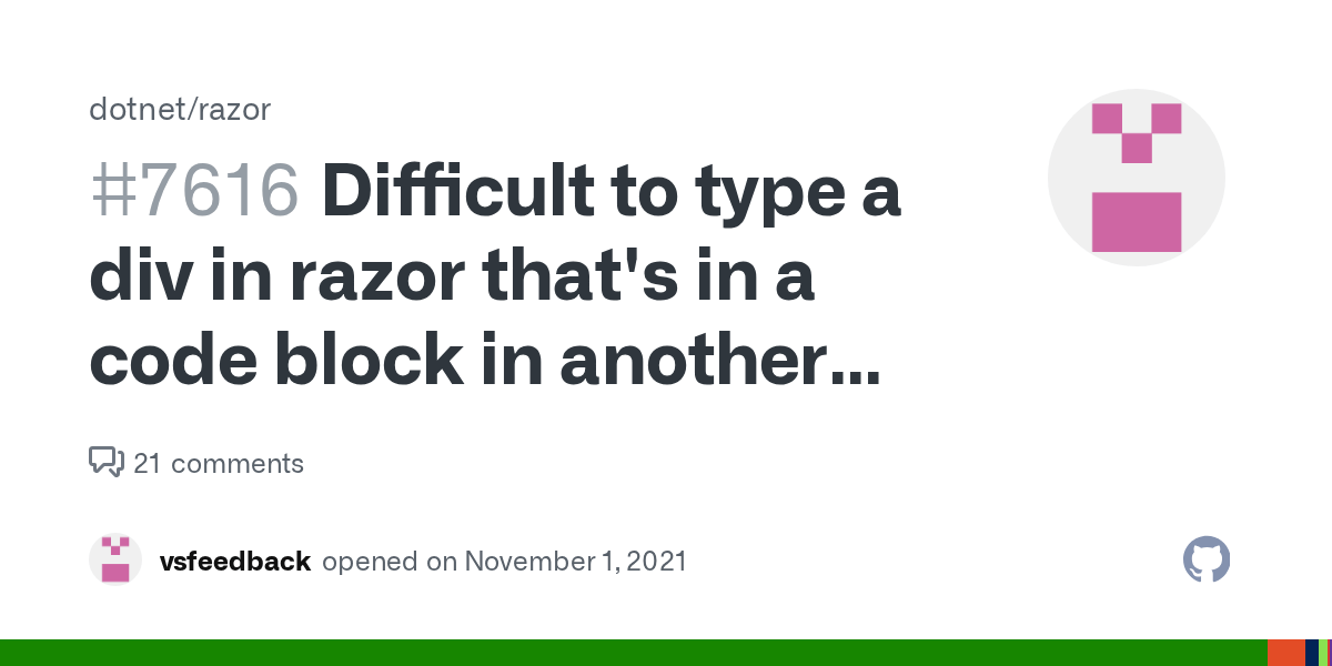 Difficult to type a div in razor that's in a code block in another div
