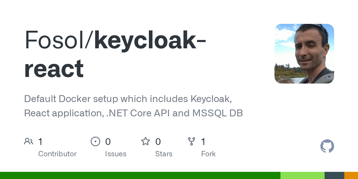 GitHub Fosol/keycloakreact Default Docker setup which includes