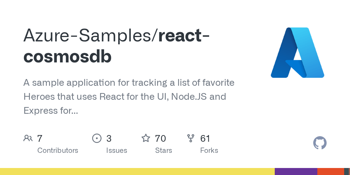 GitHub AzureSamples/reactcosmosdb A sample application for