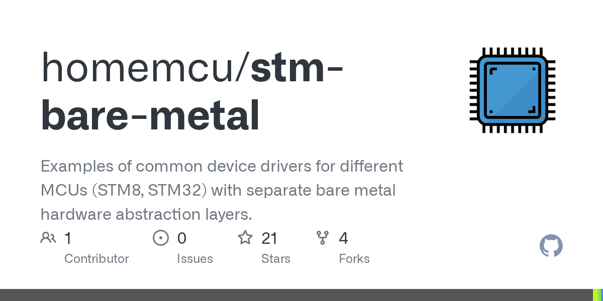 GitHub homemcu/stmbaremetal Examples of common device drivers for different MCUs (STM8