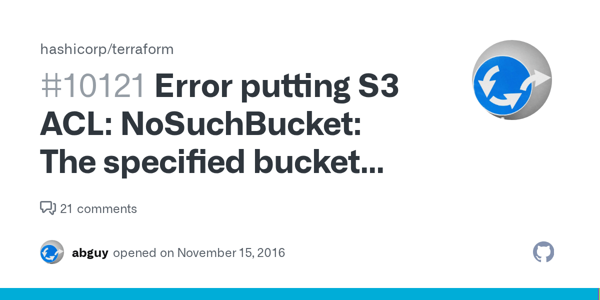 Error putting S3 ACL NoSuchBucket The specified bucket does not exist