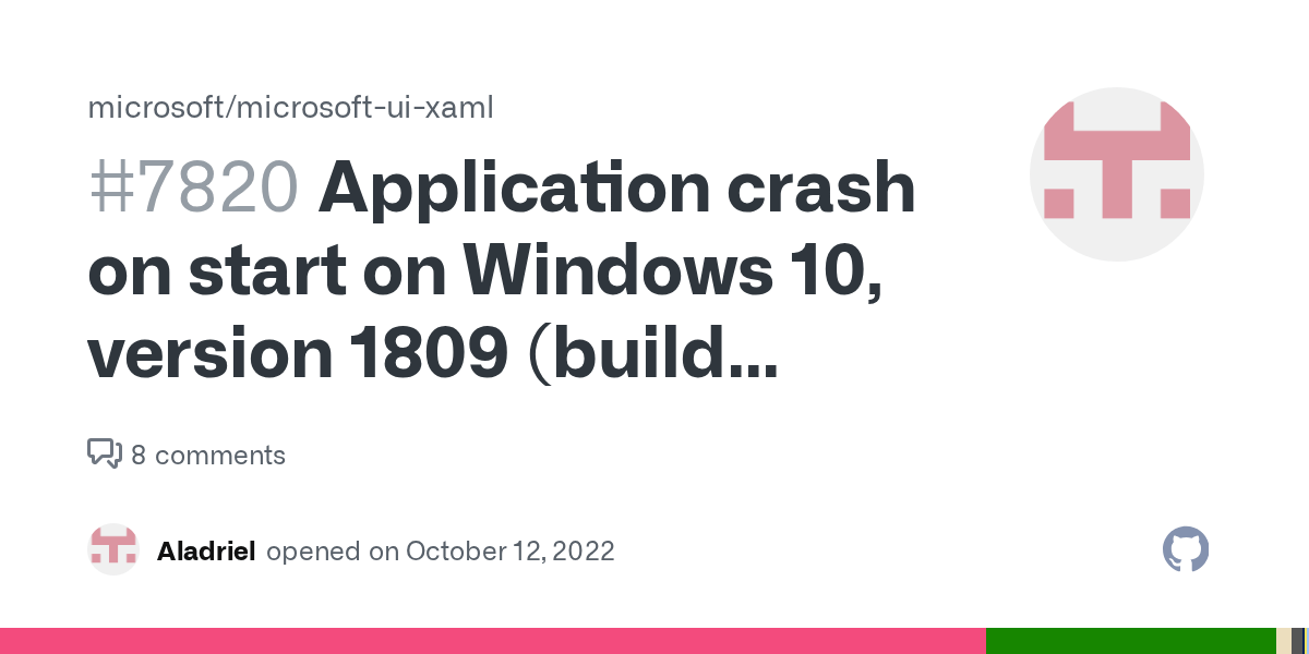 Application crash on start on Windows 10, version 1809 (build 17763